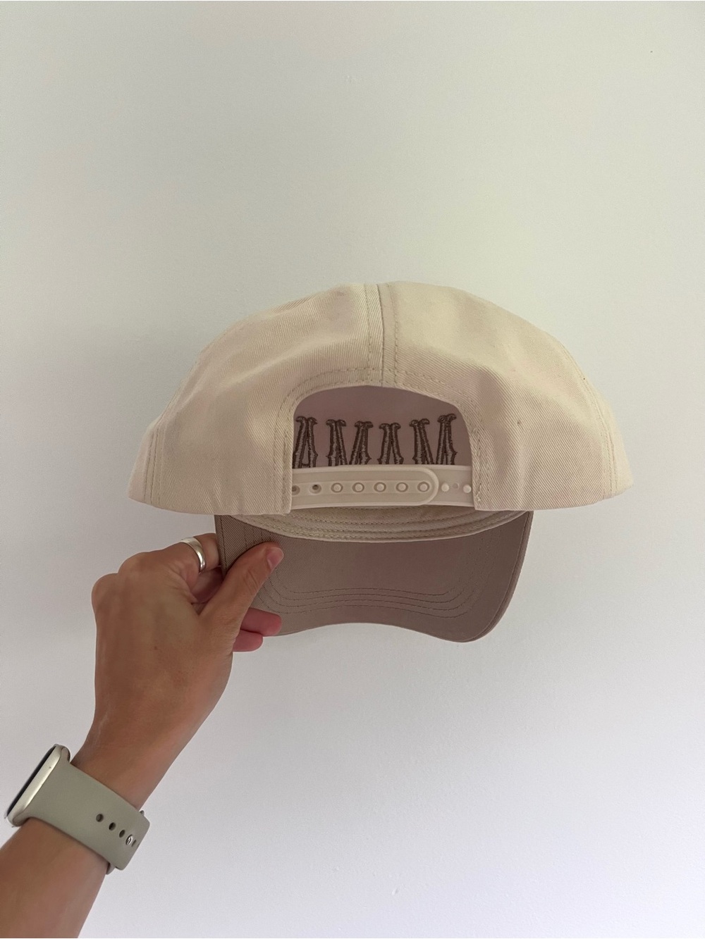 MAMA Trucker Hat Embroidered Neutral Cream Taupe Snap Back Baseball Beige Boho - Picture 4 of 6
